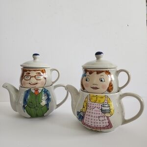 Rare Vintage Dad Mom Girl Teacup Set Teapot Cup Tea